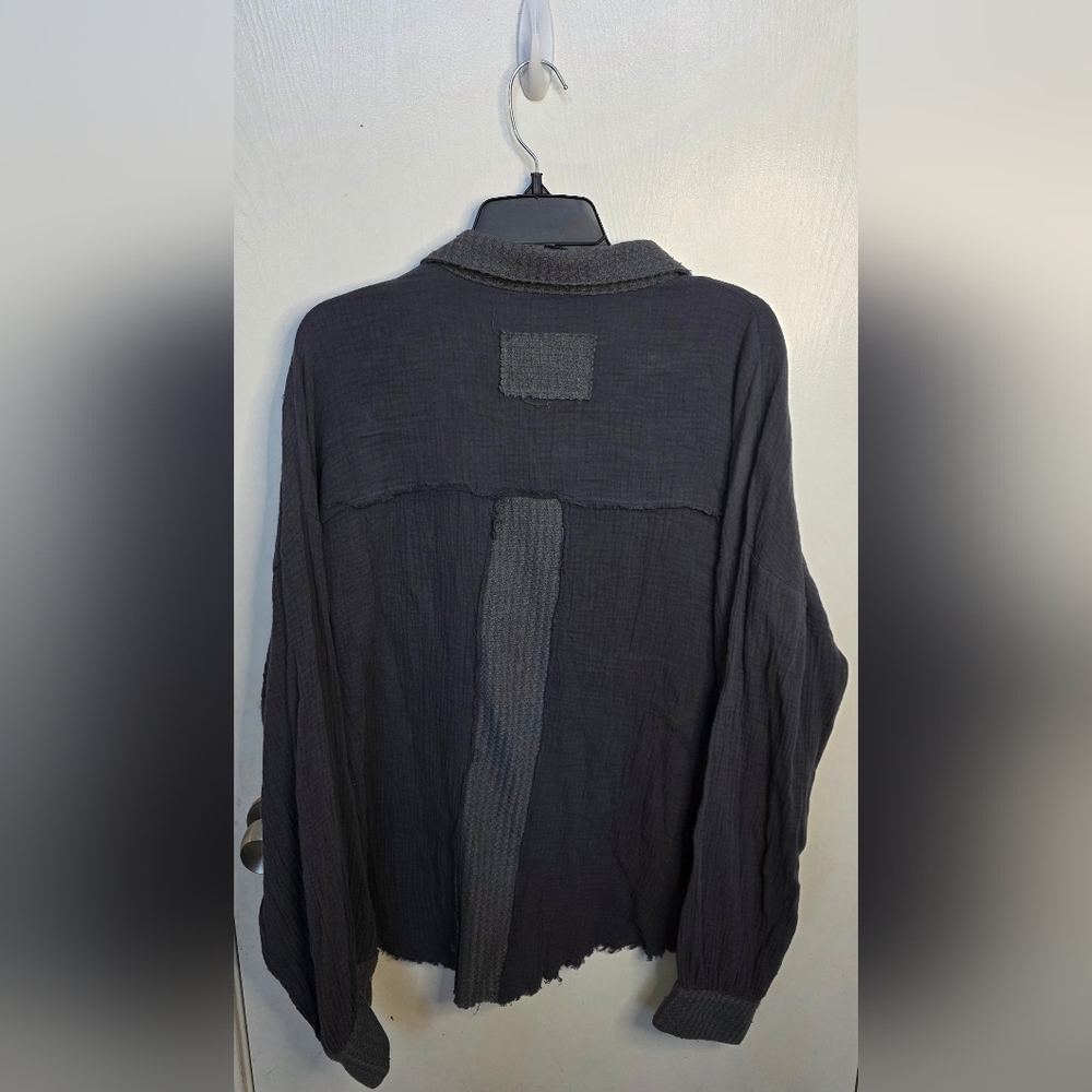 POL Navy Blue Oversized High Low Long Sleeve Henley Knit Top - Picture 2 of 13